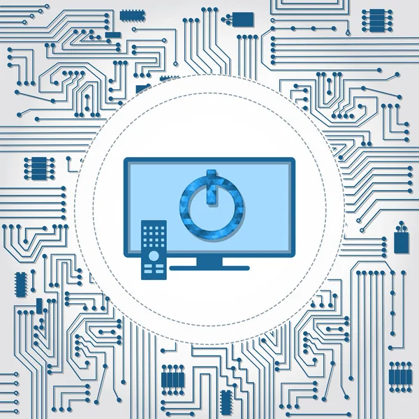 TV met, uit knop en elektronica circuit — Stockvector