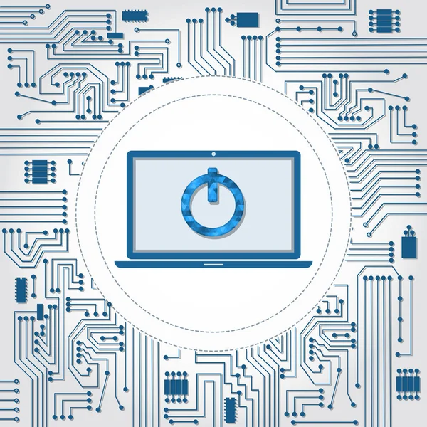 Laptop met, uit knop en elektronica circuit — Stockvector