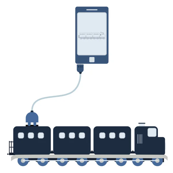 Automatización de trenes con teléfono celular — Vector de stock