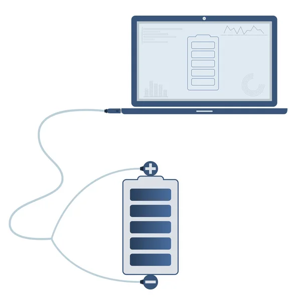 Automatisation de batterie à l'aide d'un ordinateur portable — Image vectorielle