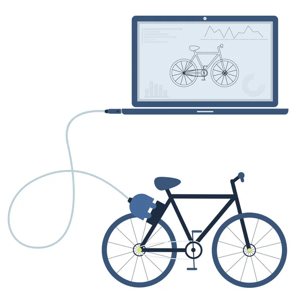Dizüstü bilgisayar kullanarak bisikleti otomasyon — Stok Vektör