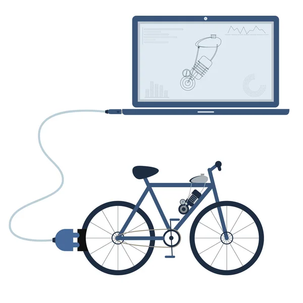 Elektrické kolo automatizace pomocí přenosného počítače — Stockový vektor