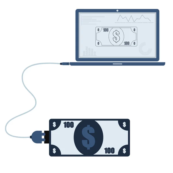 Geldautomatisierung mit Laptop — Stockvektor