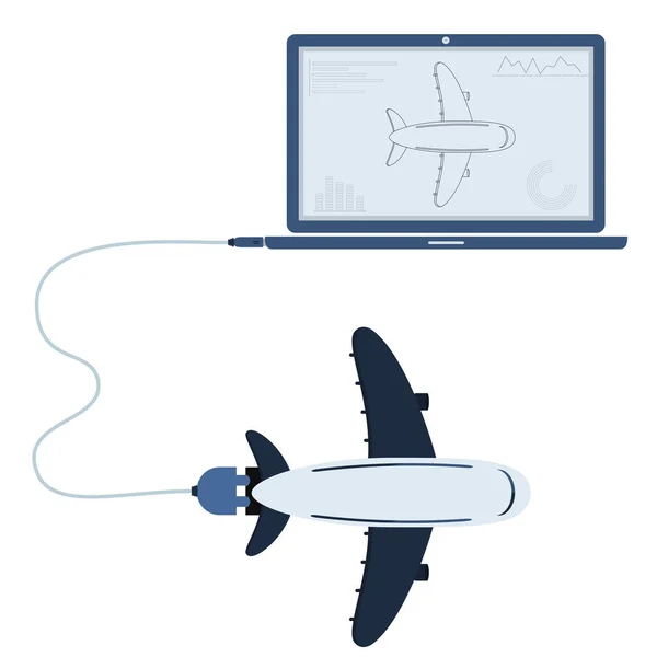 Automatisation des avions à l'aide d'un ordinateur portable — Image vectorielle