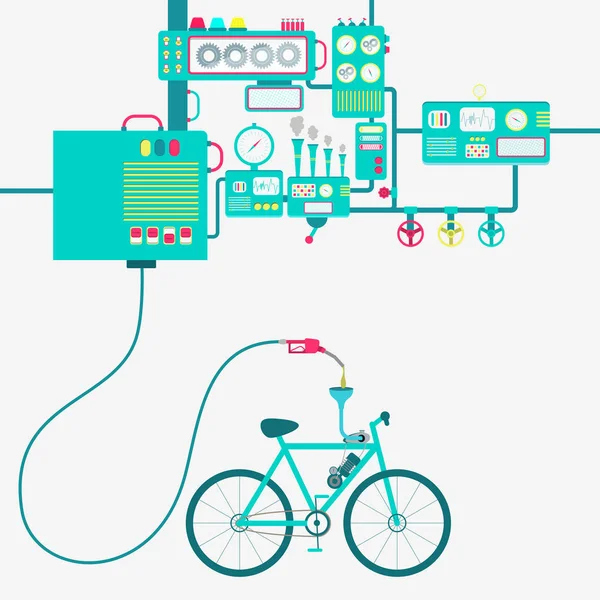 Производство электрических велосипедов и бензина — стоковый вектор
