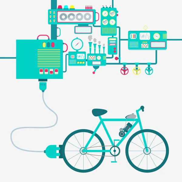 Εργοστάσιο και ηλεκτρικό ποδήλατο — Διανυσματικό Αρχείο