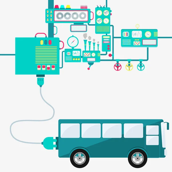 Fabrika ve elektrikli otobüs — Stok Vektör