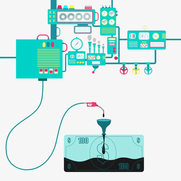 Dinero y producción de petróleo — Vector de stock