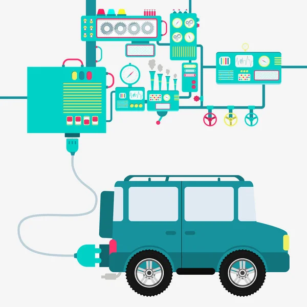 Fabriek en elektrische auto van de weg — Stockvector