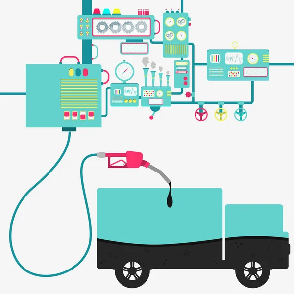 Vrachtwagen en olie productie — Stockvector