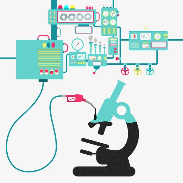 Microscoop en olie productie — Stockvector