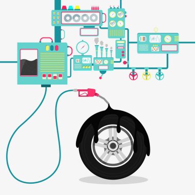 Petrol rafine ve lastik üzerine dökülüp Fabrika Makinaları. 