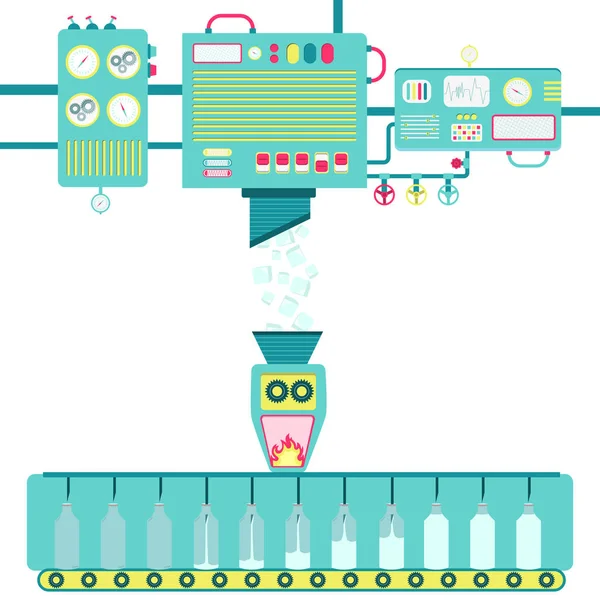 氷溶解工場 機械加工氷とボトル入りの液体水に変身 — ストックベクタ