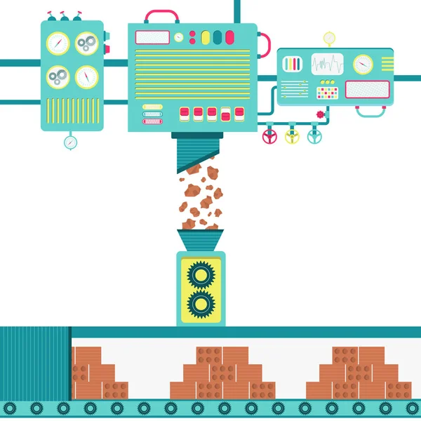 Produksi Batu Bata Mesin Pengolahan Tanah Liat Mentah Dan Batu - Stok Vektor