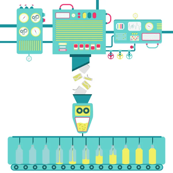 Reciclaje Aluminio Estaño Maquinaria Procesamiento Latas Aluminio Convertirse Líquido Embotellado — Vector de stock