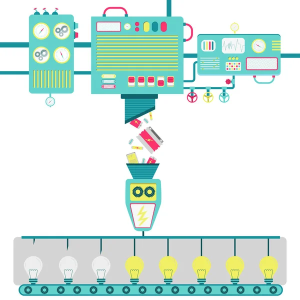 Återvinning Batteri Till Elektricitet Maskiner Bearbetning Används Batterier Och Förvandlas — Stock vektor