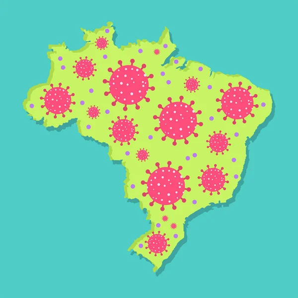 Vírusjárvány Brazíliában Brazília Térképe Vírussal Coronavirus Járvány Brazil Országban Fogalmi — Stock Vector