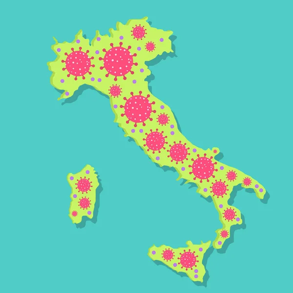 Virusepidemi Italien Karta Över Italien Med Virus Coronavirusepidemi Italien Begreppsmässigt — Stock vektor
