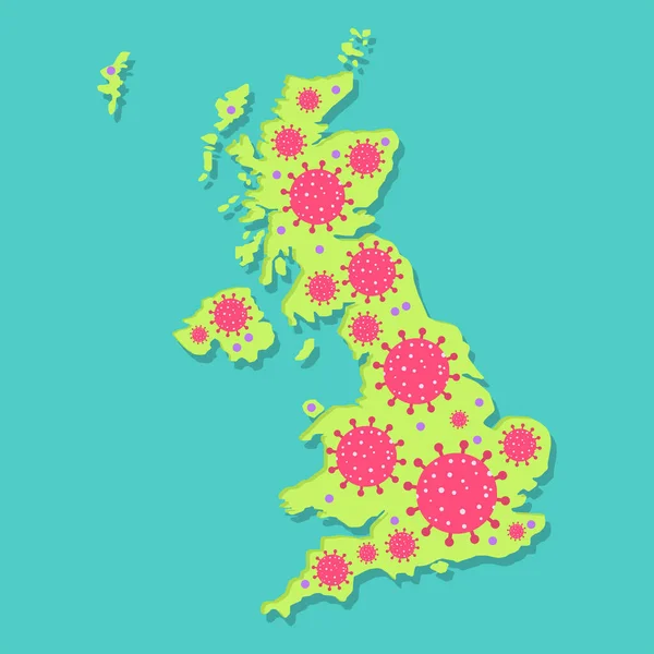 Epidemia Viral Reino Unido Mapa Reino Unido Con Virus Epidemia — Archivo Imágenes Vectoriales