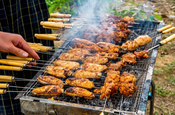 Deliciosas Asas Frango Grelhadas Livre — Fotografia de Stock