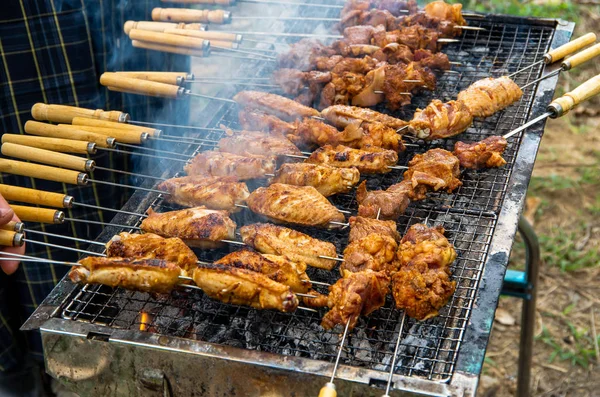 Délicieuses Ailes Poulet Grillées Extérieures — Photo