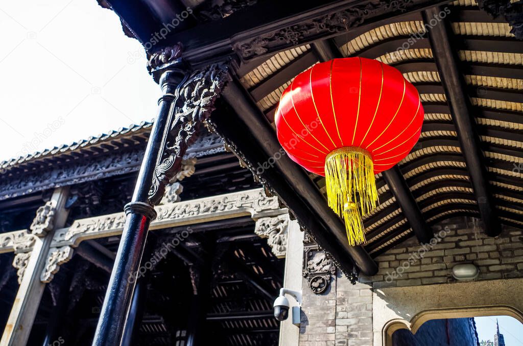 Red lanterns on Chinese historical buildings