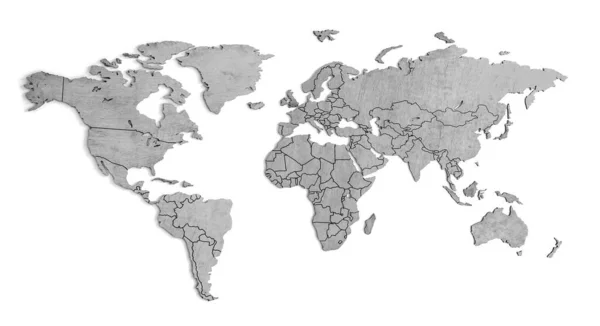 Черно Белая Деревянная Карта Мира Белой Стене Континентами Европа Америка — стоковое фото