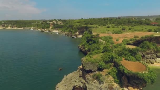 Luchtfoto van Bali kust kliffen vallende struiken — Stockvideo