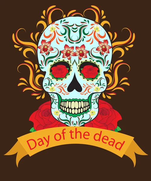 Dag van de doden, een Mexicaanse festival. Dia de los Muertos. Wenskaart, flyer, poster dag van de doden. Suiker schedel. Vectorillustratie — Stockvector