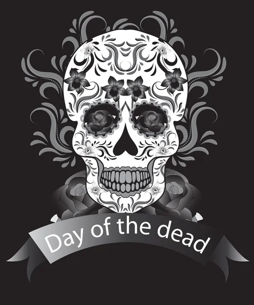 Day of the Dead, un festival mexicain. Dia de los Muertos. Carte de voeux, dépliant, affiche Jour des Morts. Crâne de sucre. Illustration vectorielle — Image vectorielle