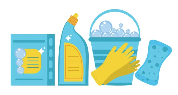 Material de limpeza, ferramentas de limpeza. Produtos químicos domésticos. Ilustração vetorial —  Vetores de Stock