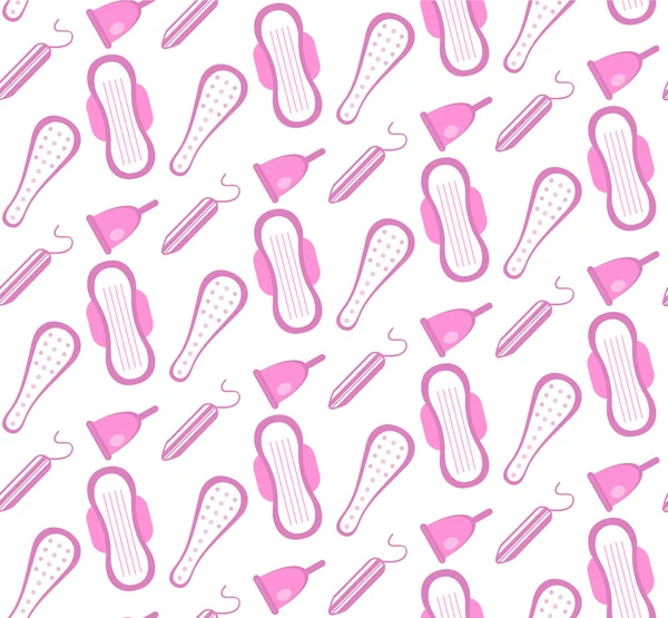 Menstruation, weibliche Hygiene nahtlose Muster. Pads, Strumpfhosen, Tampons nahtlose Textur. Hintergrund sind weibliche Hygieneprodukte. Hüttentapete für Frauen. Vektorillustration. — Stockvektor