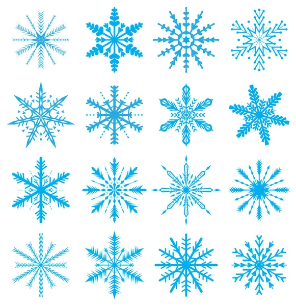 Schneeflocken setzen ein. Ikonen setzen Schneeflocken. Schneeflocken für den weihnachtlichen Hintergrund. Vektorillustration — Stockvektor