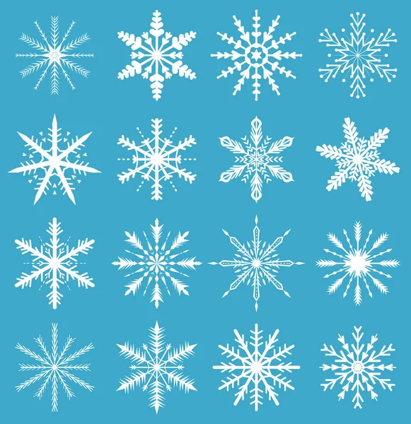 Schneeflocken setzen ein. Ikonen setzen Schneeflocken. Schneeflocken für den weihnachtlichen Hintergrund. Vektorillustration — Stockvektor