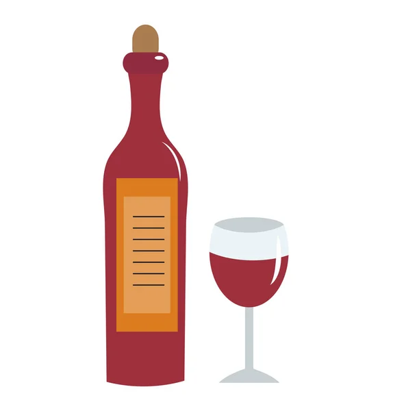 Винна пляшка та скляна ікона. Пляшка червоного вина плоский стиль, келих вина ізольовані на білому тлі. Логотип вина. Векторні ілюстрації — стоковий вектор