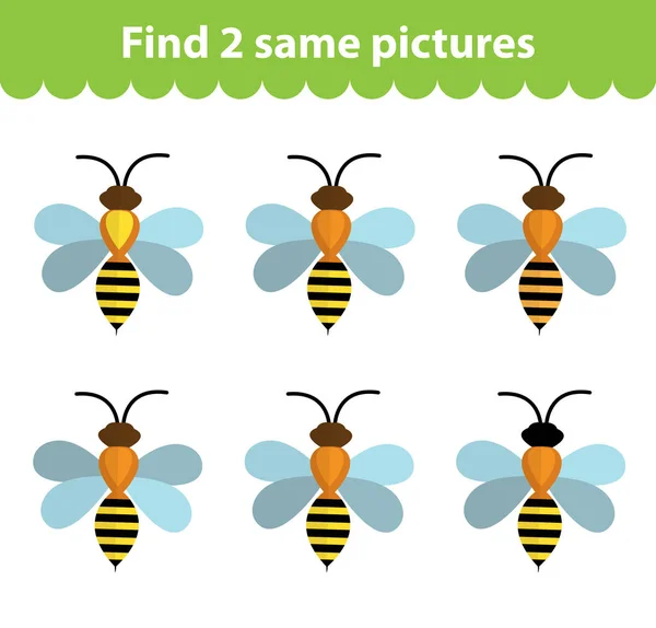 Juego educativo para niños. Encuentra dos fotos iguales. Conjunto de abejas, para el juego encontrar dos mismas imágenes. Ilustración vectorial . — Archivo Imágenes Vectoriales