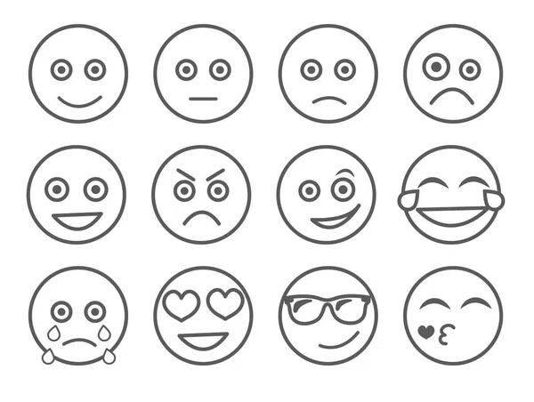 Εικονογράφηση διάνυσμα φατσούλα. Οριστεί πρόσωπο emoticon σε λευκό φόντο. Συλλογή στυλ γραμμής συναισθήματα. Συλλογή διάφορα συναισθήματα. Σύνολο χαμόγελα — Διανυσματικό Αρχείο