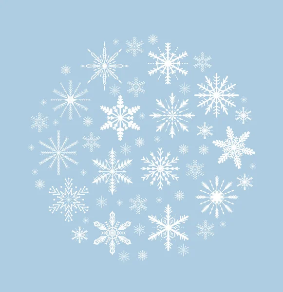 雪花在圆窗体中设置。雪球。圣诞节和新年贺卡，邀请模板。矢量图 — 图库矢量图片