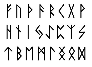 Harfler, semboller alfabe Rune kümesi. Runik alfabesi. Antik yazma. Yazıda. Vektör çizim