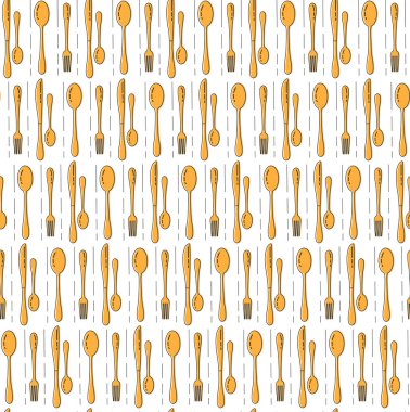 Akşam yemeği Dikişsiz desen hazır olur. Çatal ve kaşık arka plan. Menü tasarımı için modern arka plan. Restoran, Cafe sorunsuz doku arka plan. Vektör çizim