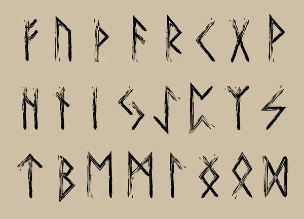 Rune uppsättning bokstäver, runor alfabetet. Runraden. Skriva antika. FUTHARK. Vektorillustration — Stock vektor