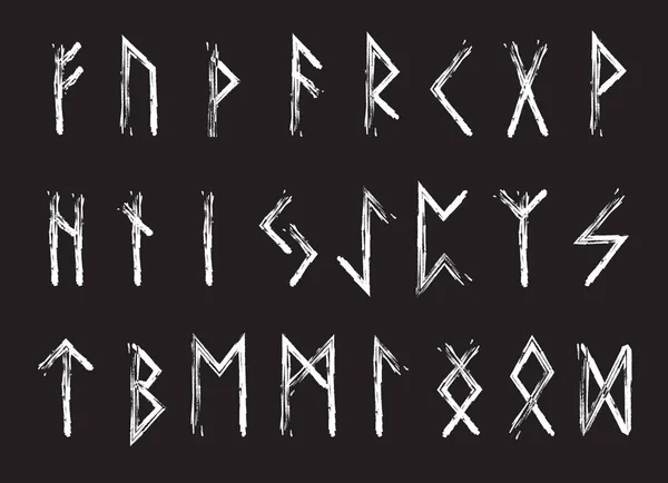 Rune uppsättning bokstäver, runor alfabetet. Runraden. Skriva antika. FUTHARK. Vektorillustration — Stock vektor