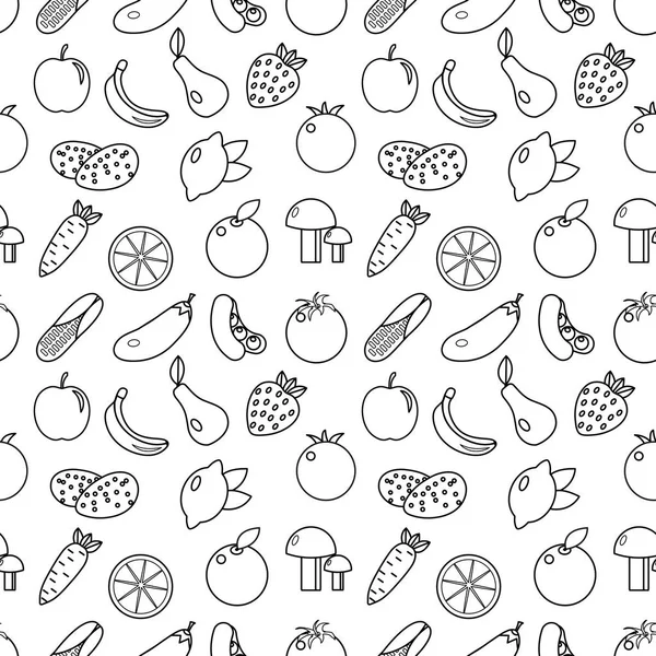 Frutas e legumes linha estilo sem costura padrão. Frutas e legumes doodle padrão sem costura. Frutas e legumes esboço fundo. Textura alimentar vegetariana . — Vetor de Stock