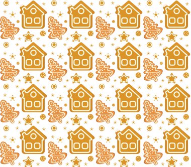 Noel sorunsuz ve arka plan ev gingerbread çerez. Noel arka plan. Noel sorunsuz doku, duvar kağıdı, kumaş. Vektör çizim