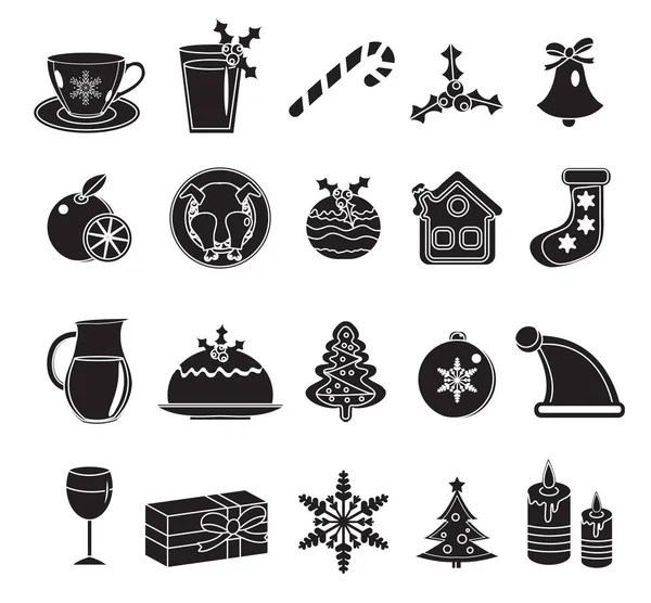Vánoční černá silueta ikony nastavení. tradičních symbolů. designové prvky. Vektorové ilustrace — Stockový vektor