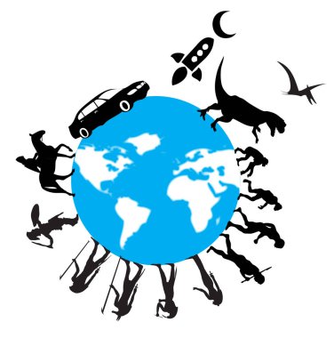 Evrim, siluet insanlar. Darwin s teori. Vektör çizim