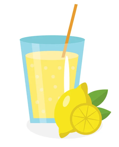 Лимонный сок, лимонад, в стакан. Свежий изолированный на белом фоне. фрукты и икона. Пей, компот. коктейль. Векторная иллюстрация — стоковый вектор