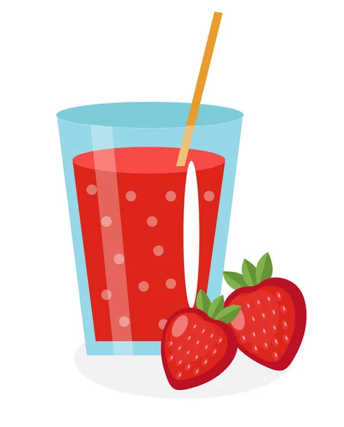 Клубничный сок в стакане. Свежий изолированный на белом фоне. фрукты и икона. Пей, компот. коктейль. Векторная иллюстрация — стоковый вектор