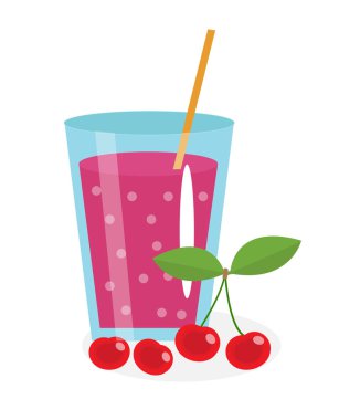 Vişne suyu bir bardak. Beyaz arka plan üzerinde izole taze. meyve ve kutsal kişilerin resmi. içki, Komposto. kokteyl, güler yüzlü. Vektör çizim