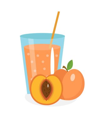 Peach juice in a glass. Fresh   isolated on white background.  fruit and  icon.  drink,  compote. Apricot cocktail smoothie. Vector illustration clipart